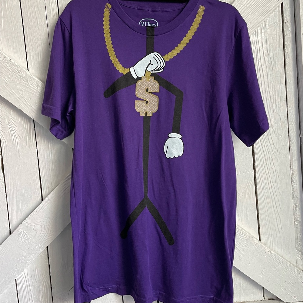 NWOT Men’s Gold Chain Medallion Stick Figure Shirt Small- X-Large V.I.Tees